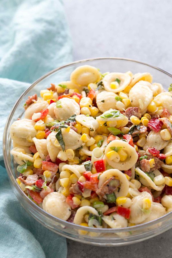 Pasta Salad with Corn, Bacon, and Buttermilk Ranch Dressing